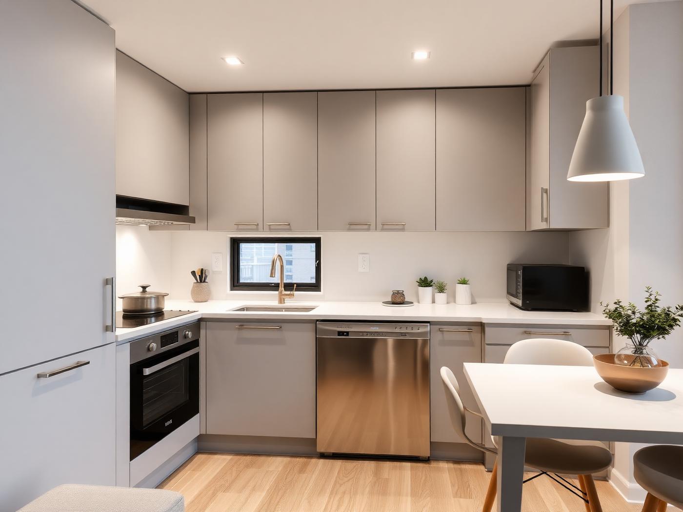 Kitchen sink and faucet in a compact renovated kitchen